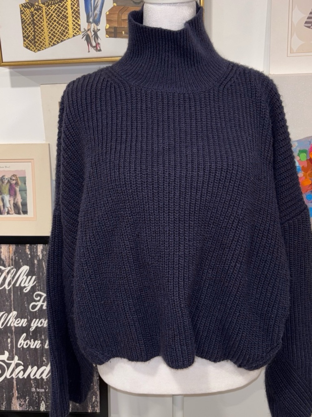 Topshop Navy Ribbed Turtleneck Sweater #fall #cozy